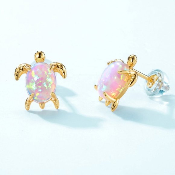 10K Gold-Plated Opal Turtle Earrings For Women - Picture 1 of 5